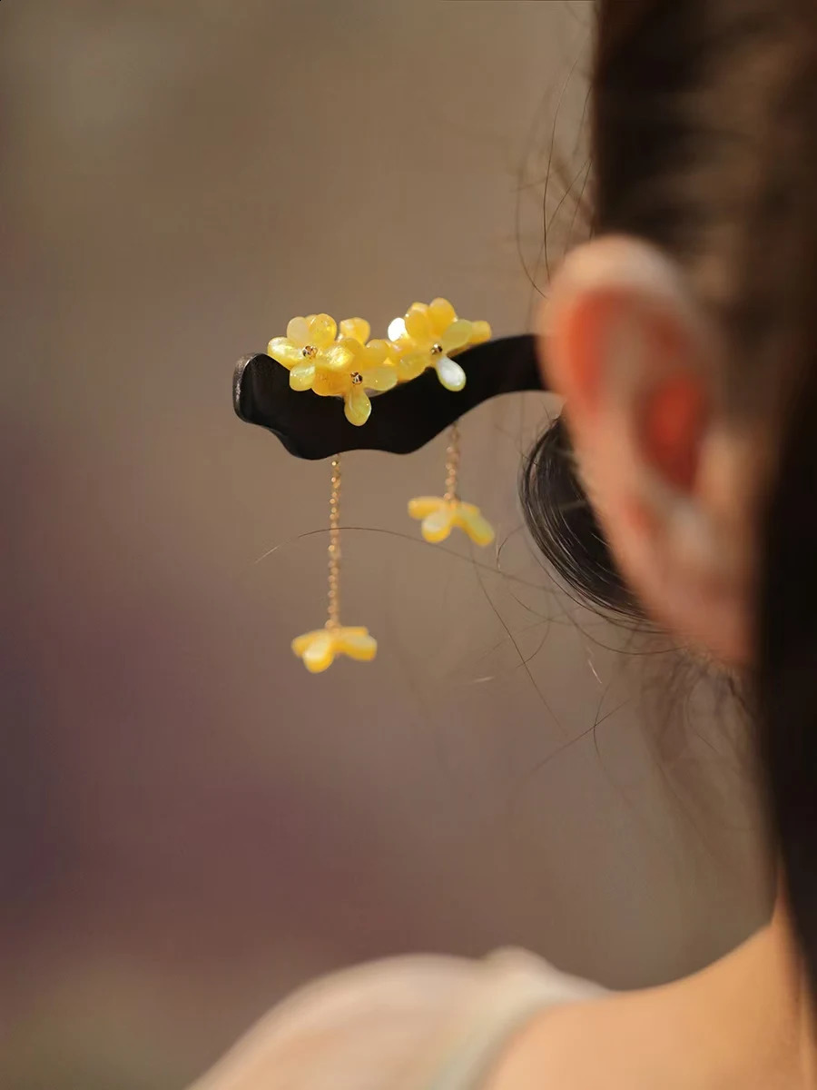 Fxlry Original Osmanthus Pearl Hairpin Wood Hairpin Fringe Accessory 250807