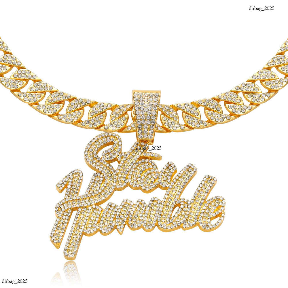 Hip Hop Necklace Double Row English Pendant Personality Trendy Men's Spliced Letter Full Dia Cuban Chain