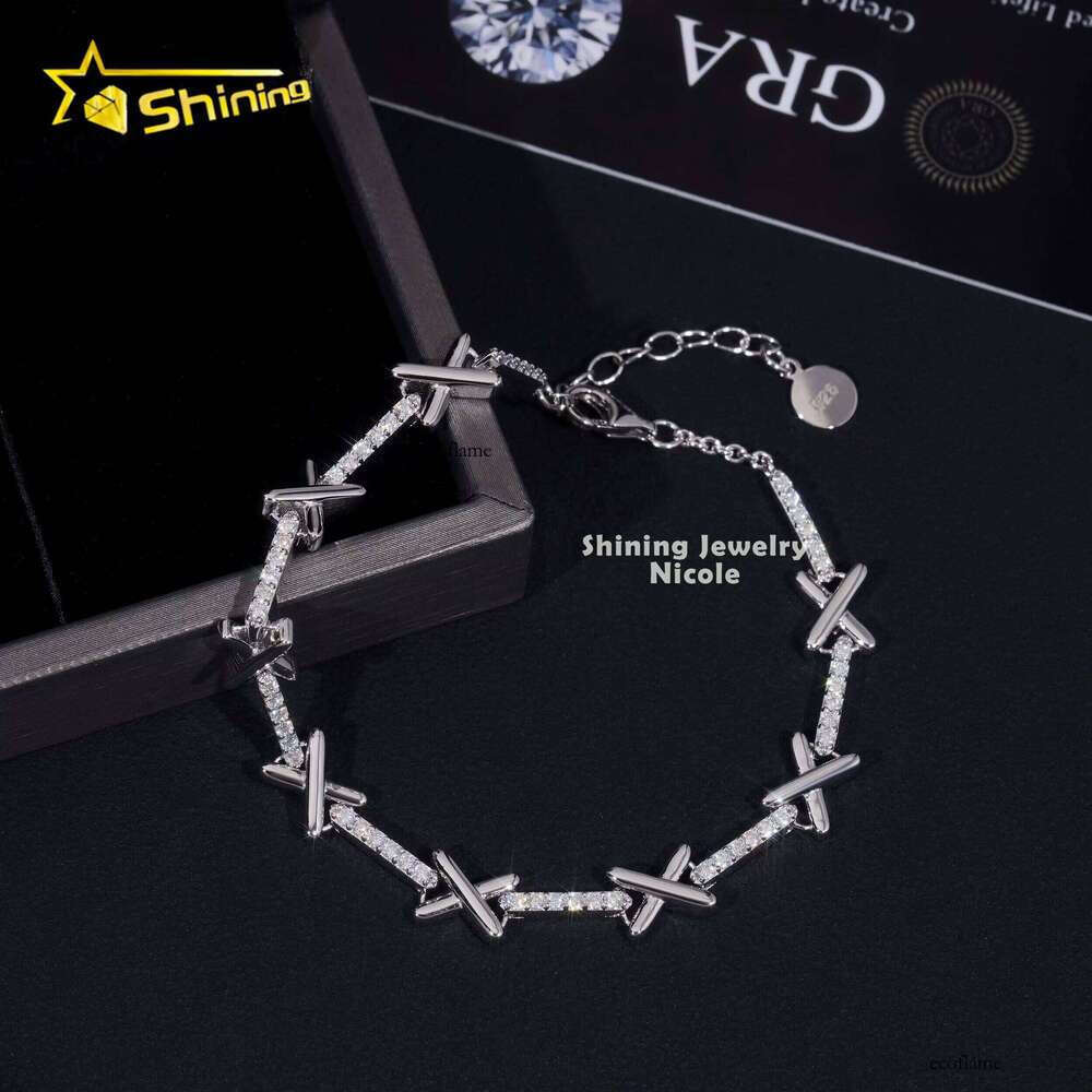 New Arrivals High Quality Fashion X Extension Chain Iced Out Sier Moissanite Bracelet