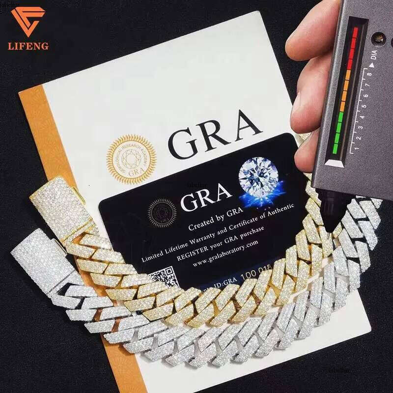 White Gold Plated Sterling Sier VVS Moissanite Dia Cuban Link Chain Bracelet Iced Out Mossanite Jewelry for Men