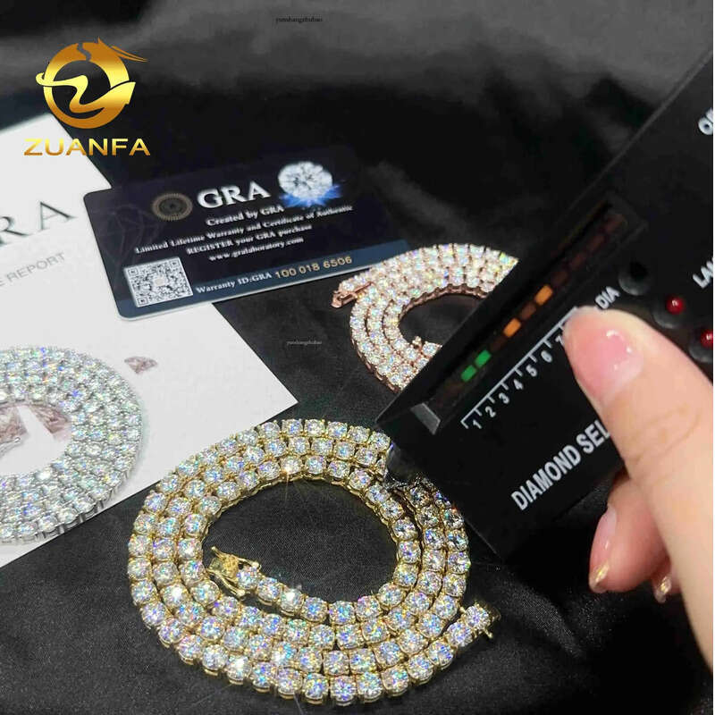 2mm 3mm 4mm 5mm Hip Hop Necklace Sier vvs moissanite tennis chain women mens necklace pass dia tester Chain
