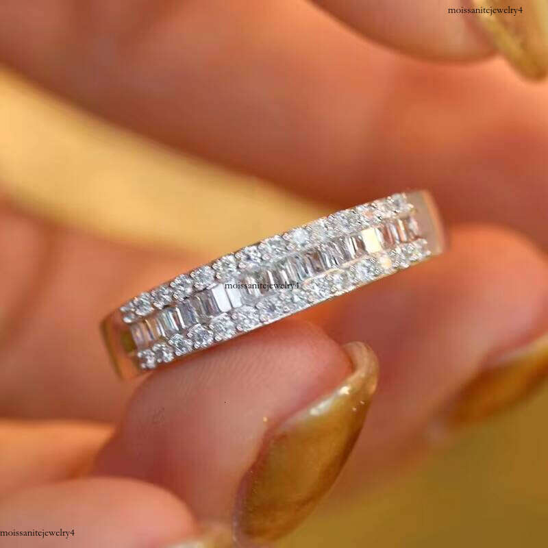 Professional Manufacturer Solid Gold Baguette Cut Moissante Dias Eternity Rings Jewelry