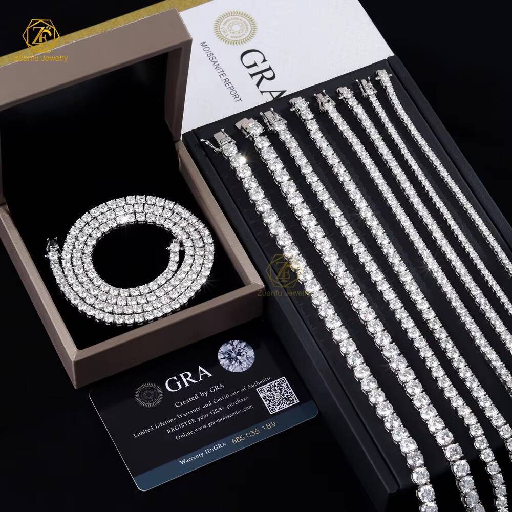 Hiphop Jewelry Round Cut Moissanite Tennis Chain Pass Diamond Tester 925 Silver Tennis Necklace Ice Out Moissanite Chain