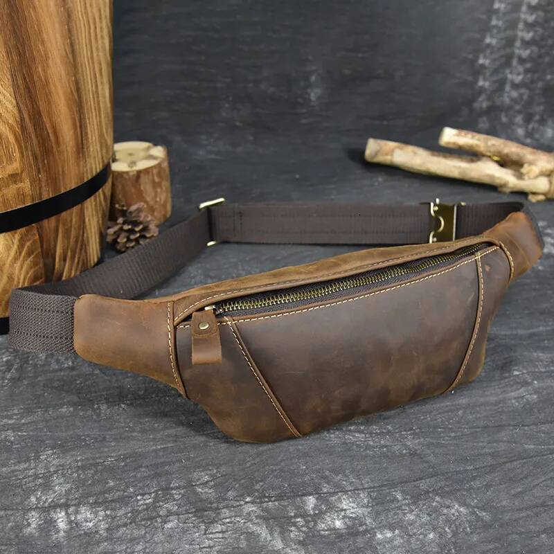 High Quality Men's Waist Chest Dual Use Crossbody For Man Male Sling Bag Belt Pouch Genuine Leather