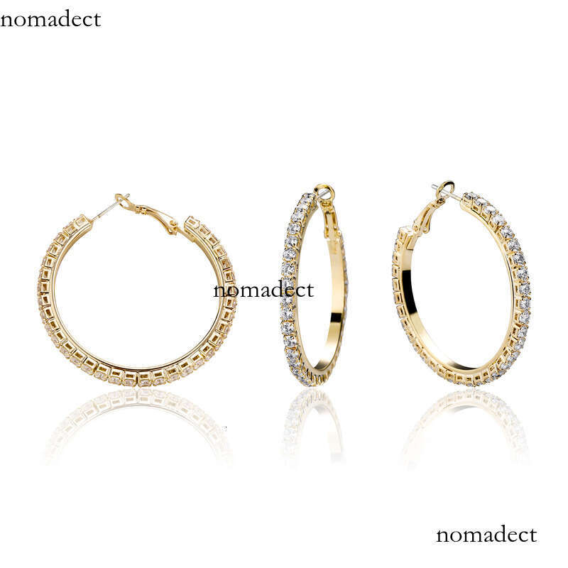 INS 3CM-10CM Single Row Zircon Simple Hoop Earrings Hip Hop Personality Ear Jewelry