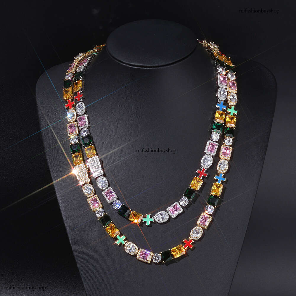 Hip Hop High Quality Cross Necklace Men 10mm Colorful Jewelry Chain Trendy Accessories
