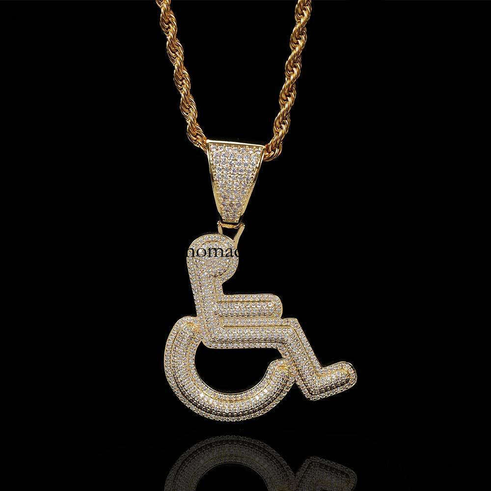 Hip Hop Men's Necklace with Disabled Symbol and Wheelchair, Personalized Creative Moissanite chain Pendant