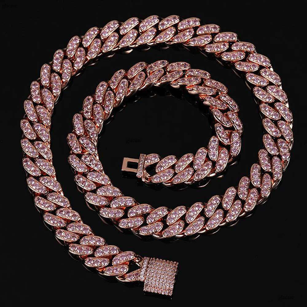 12mm Flip Clasp Single Row Moissanite chain Cuban Chain Trendy Versatile Men's Necklace Hip Hop Accessories