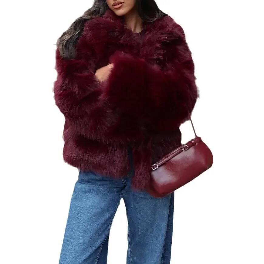 Fashionable Elegant Long Sleeve Fox Fur Coat Women's Outerwear Autumn Winter New Style Artificial Leather Jacket