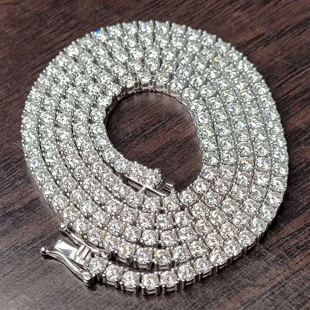 Hiphop Sterling Sier 6mm Necklace Sparkling Round Vvs Moissanite Tennis Chain 0d cf