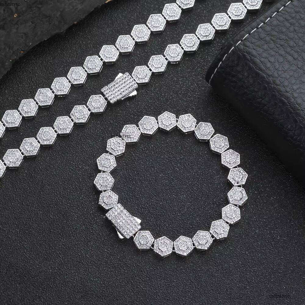 NUOYA Geometric Charm Fashion Jewelry Iced Out Bling Zircon 8.5MM Hexagonal Shape Link Chain Bracelet Gift for Women