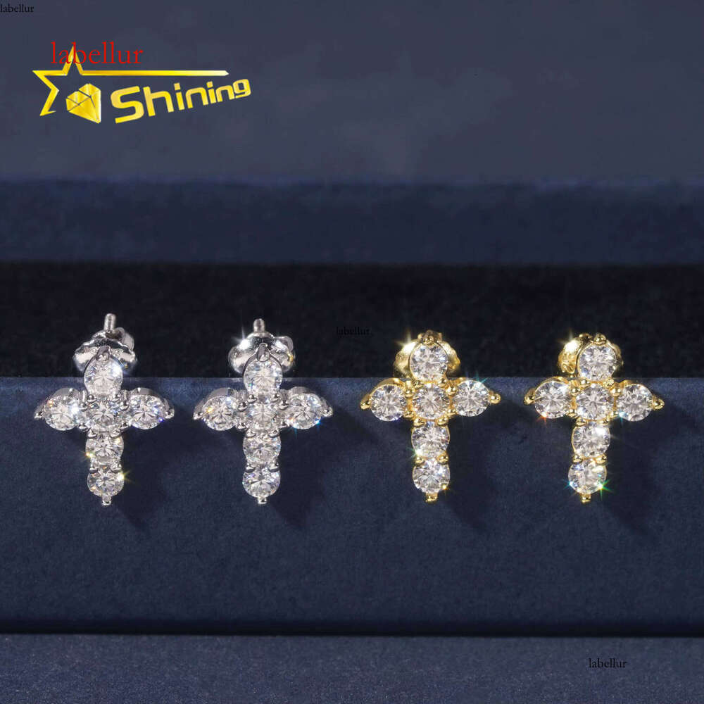 Trendy Unisex GRA Certified Screw Back Cross Moissanite Hip Hop Jewelry Sier Earrings