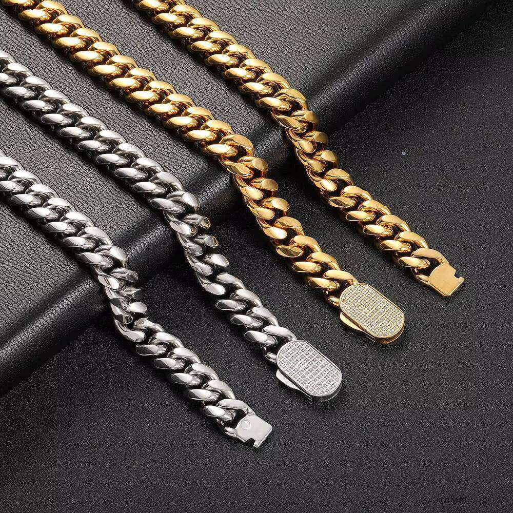 Miami Link Chain Bracelet Punk Jewelry for Men Sier Iced Clasp Stainless Steel Cuban Bracelets
