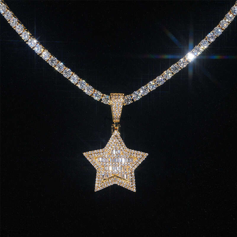 INS New Five-Pointed Star Pendant Sterling Silver Inlaid Moissanite chain Versatile Unisex Necklace Wuzhou