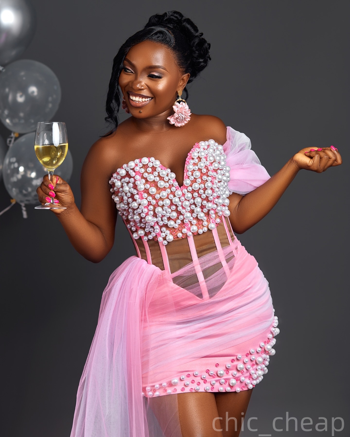 Chic Pink Pink Cocktail Dress Pearls Beaded Tulle Elegant Short Mini Graduation Homecoming Dresses For Special Occasions Sweetheart Gowns