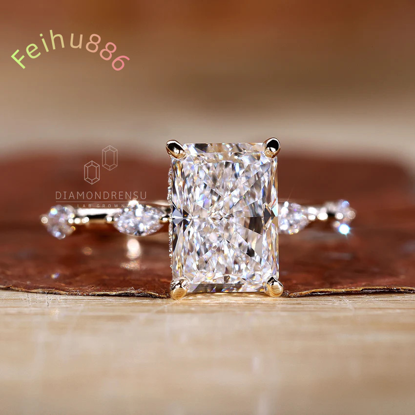 Wholesale Solid Gold VVS Moissanite Engagement Rings Womens 18K with Radiant Oval Cut Diamond Detail