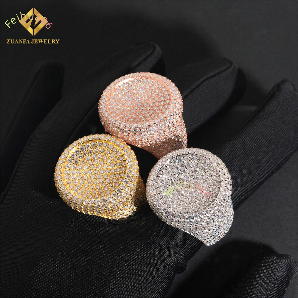Deluxe Fully Iced VVS D Moissanite Diamond Ring GRA Certificate 925 Silver Hip Hop Ring for Men