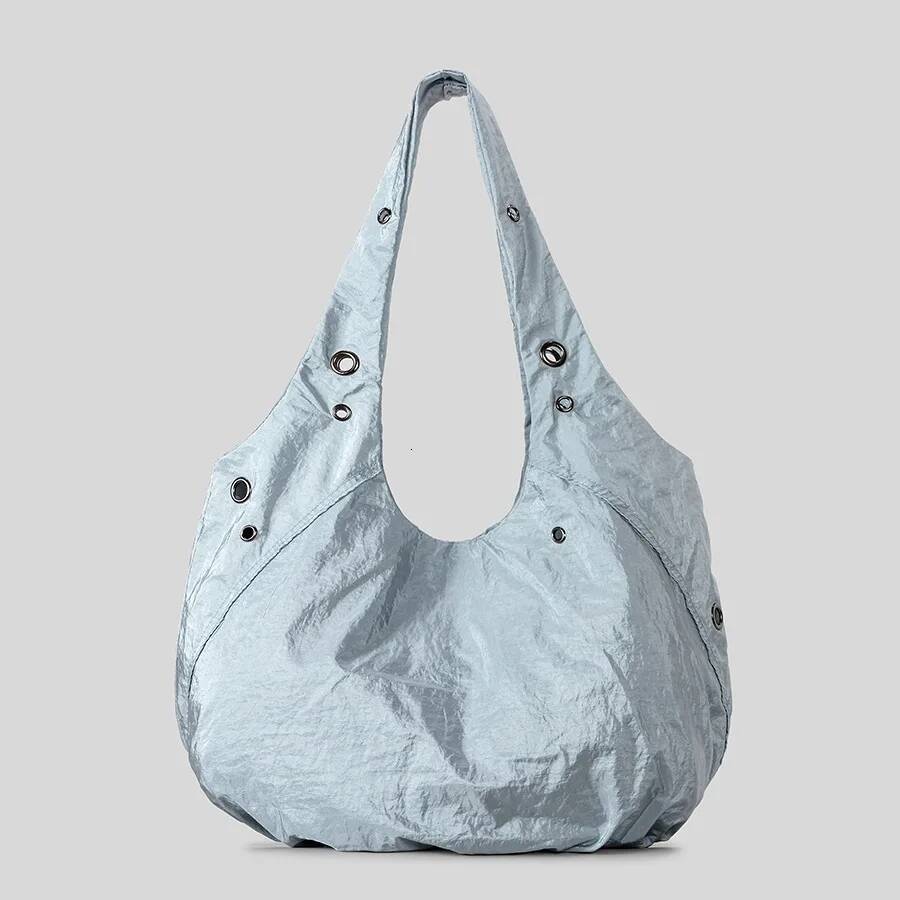 Casual Rivet Nylon Women Shoulder Bags Designer Lightweight Ruched Hobos Handbags Large Capacity Shopper Purses 2025