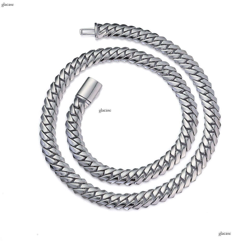 Hip Hop 12mm Rhombus Smooth Cuban Chain Men's Necklace Personality Trendy Jewelry Accessories