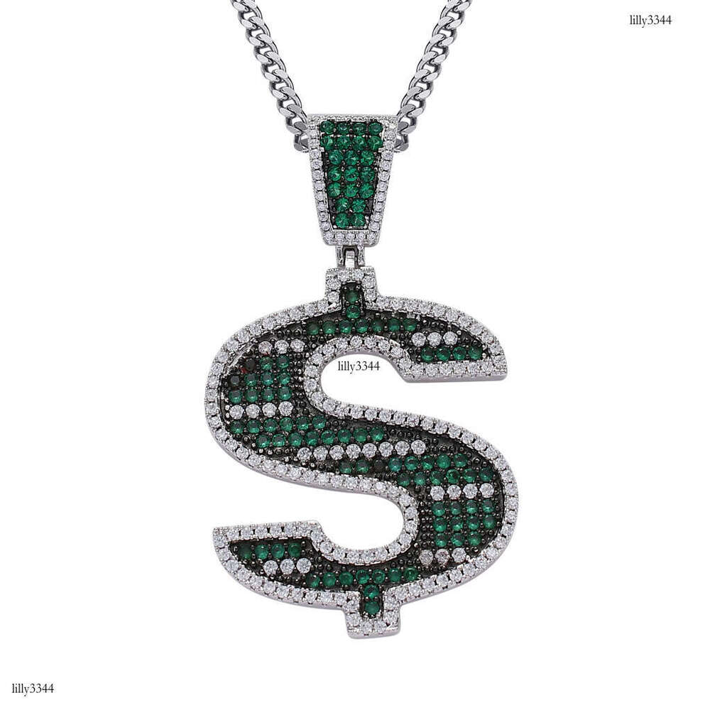 Green Dollar Sign Pendant Micro Paved Moissanite chain Trendy Men's Hip Hop Necklace