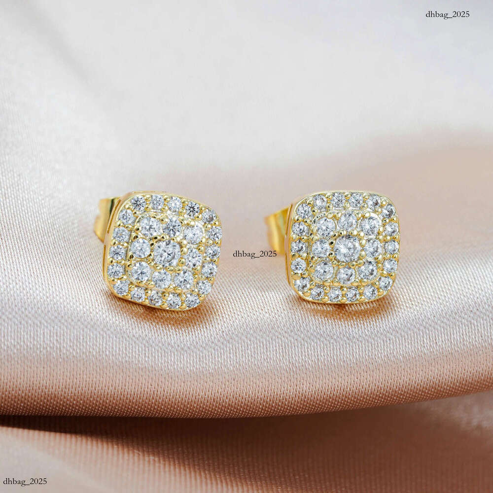 INS New Classic Sterling Silver Inlaid Zircon Square Simple Stud Earrings Jewelry