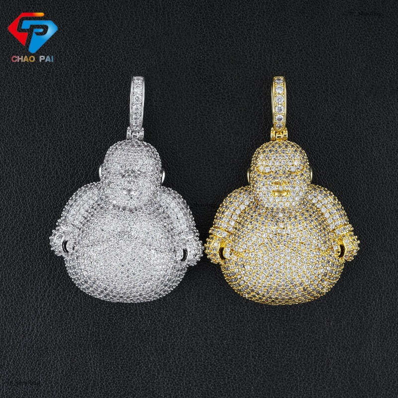 Unique Niche Big Belly Buddha Electroplated Sterling Silver Inlaid with Moissanite chain Full Dia Pendant Hot-Selling Jewelry