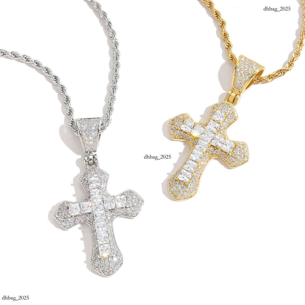 T Square Moissanite chain Cross Pendant Simple Solid Men's Trendy Personality Niche Hip Hop Necklace
