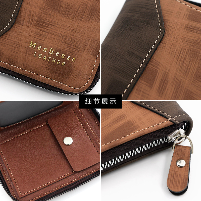 Fashion Patchwork Matte Men's Short Chain Wallet Gold Stamped Letter Luxury Bag Vertical Coin Purse Card Holder Coin Clip