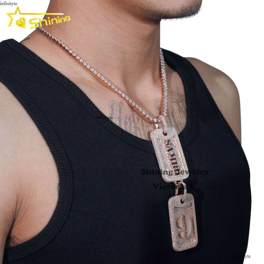 Trendy Custom Tap Hip Hop Jewelry Iced Out Sterling Sier Moissanite Dog Tag Pendant