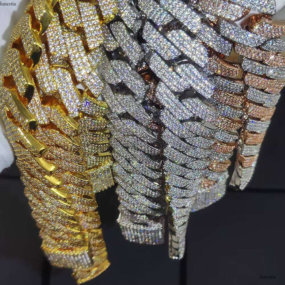 NUOYA Men's and Women's Fine Jewelry 20mm Gold Sier Chain Hip Hop Shiny Iced Dia Cuban Link Bracelet