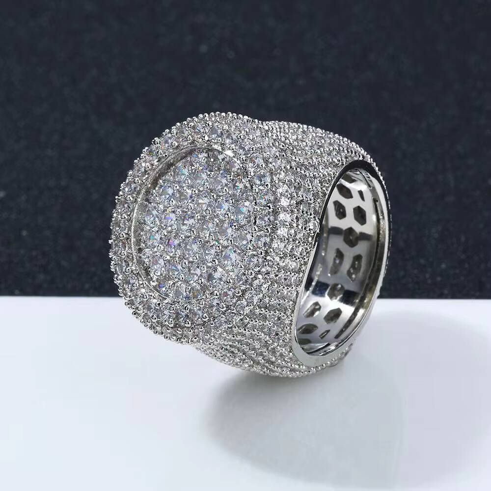 Hip Hop Jewelry Pass Diamond Teste 925 Silver Fully Iced Bubble Edge Round Diamond Moissanite Ring for Men