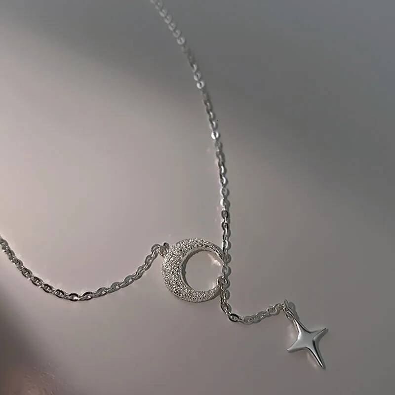 Popularity Fashion Moon Star Sterling Sier Necklace Geometric Shape Pendant Chain for Women's Fine Accessories