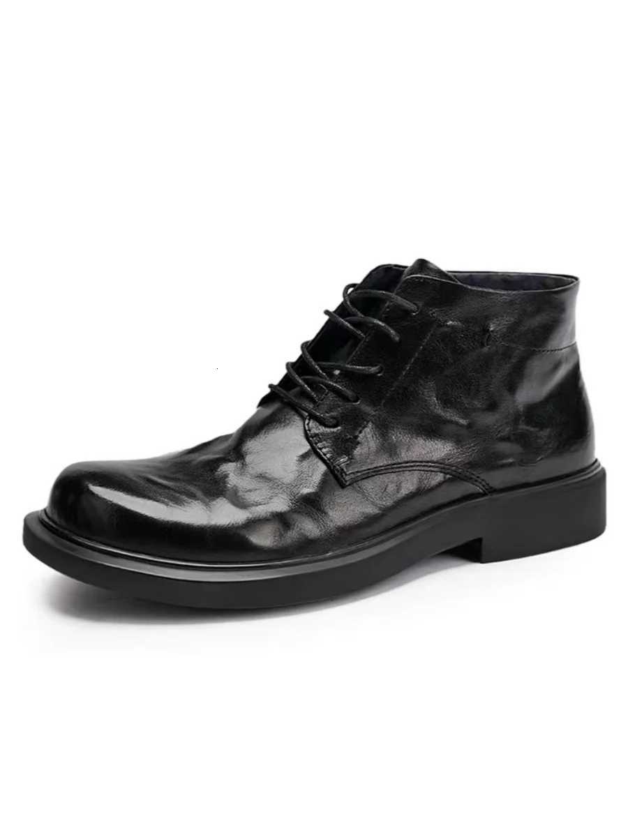 Mens Casual Fashion Leather Boots Round Toe Orthopedic Boots Flat Boots Trendy Boots Warm Lace-up Rubber Outsole W250811