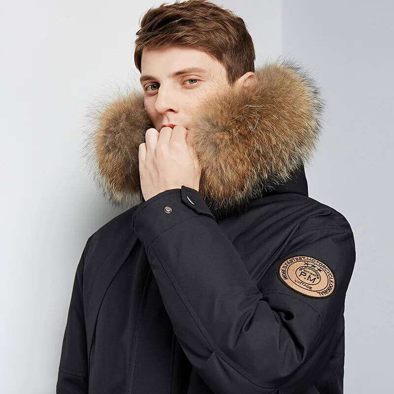 Men's Winter White Duck Down Jacket Warm Mid-Length Hooded Thick Business Plus Size Men Tooling Clothing