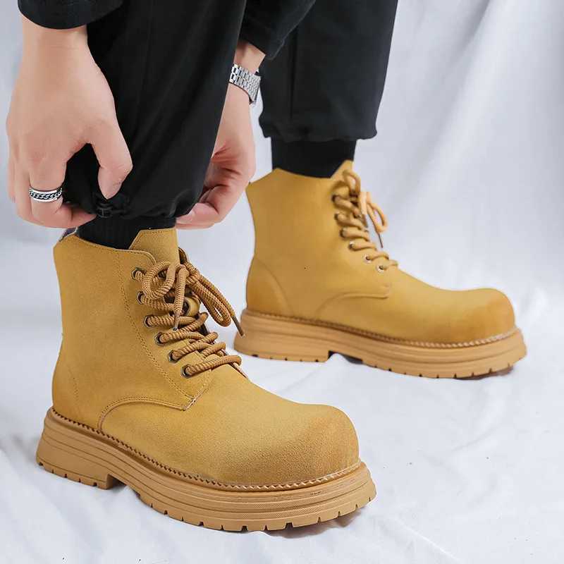 England Style Mens Casual Cow Suede Leather Boots Autumn Winter Shoes Outdoors Cowboy Desert Boot Big Toe High Platform Botas W250811