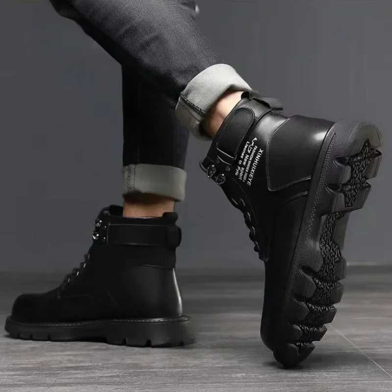 Leather Man Shoes Waterproof Spring Autumn Black Boots for Men Sale Y2k Cheap Non Slip Classic Footwear Original Deals Size 44 W250811