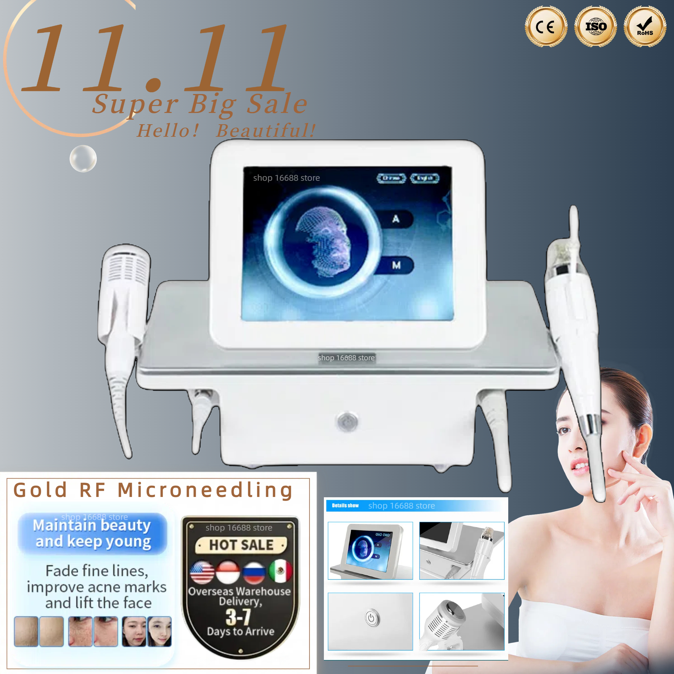 Portable RF Microneedling Device for Skin Rejuvenation - Wrinkle Reduction & Facial Toning Professional Treatment Of Acne Pigmentation And Acne Scars