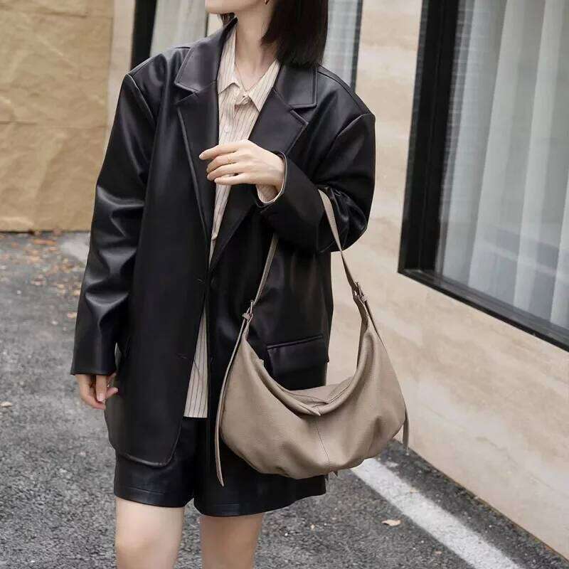 New Casual Style 100% Natural Cow Leather Women Hobo Tote Grey Color Cowskin Female Shoulder Bag Durable Soft Handabg