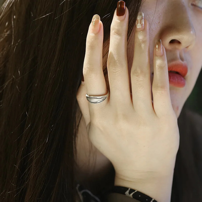 925 Sterling Silver Geometric Unique Fish Retro Rings for Women Bohemian Adjustable Open Vintage Ring For Party Birthday Gift 250805