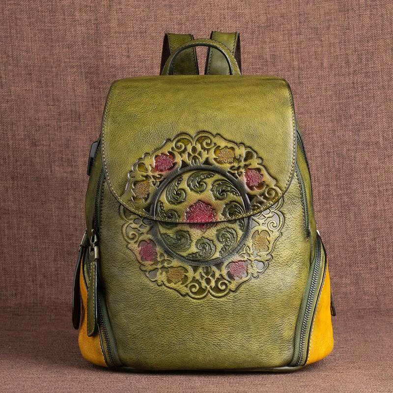MOTAORA Fashion Retro Genuine Leather Backpacks For Women New Handmade Emed Vintage Bag China Style Backpack Ladies high-quality