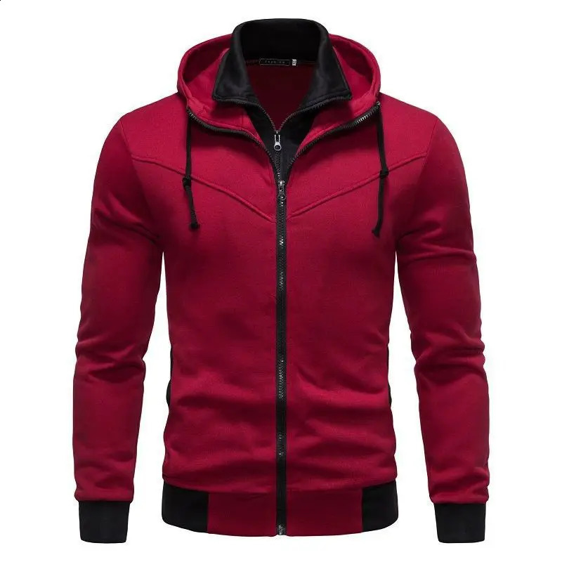 Mens Fashion Jacket Casual Slim Fit Contrasting Color Hooded Cardigan Hoodie Thin 250729