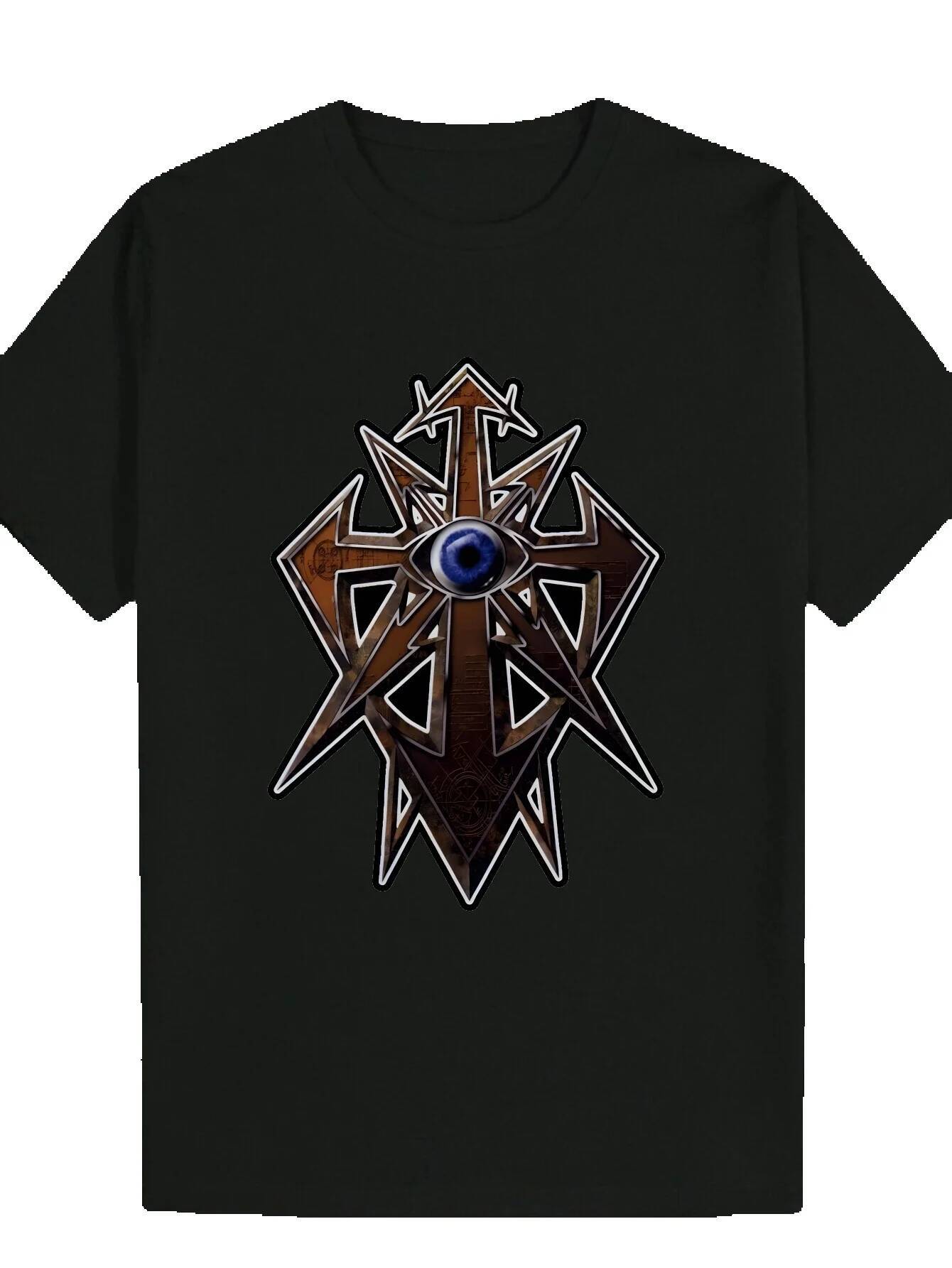 Men's Round Neck T-Shirt with Intricate Star Design - Black Polyester, Summer Style, Regular Fit, Casual Wear Geometric Print | Polyester fabric 