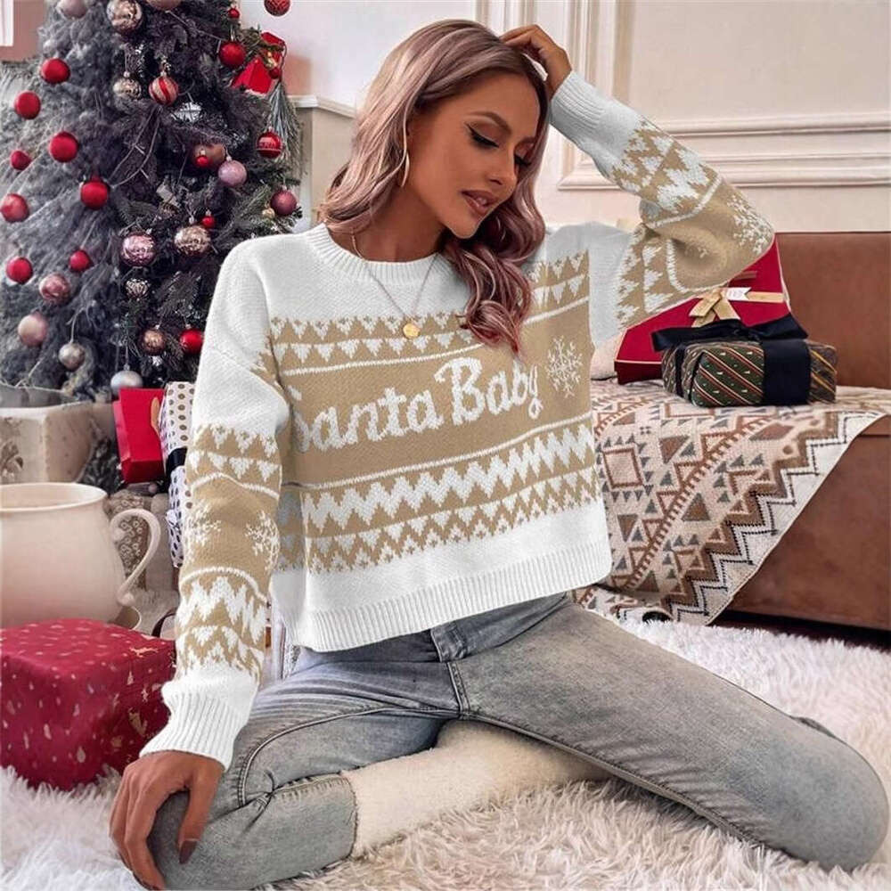 2025 New Women Christmas Sweaters Matching Outfits Warm Thicken Sweater Soft Jacquard Knitwear Family Look Pullover