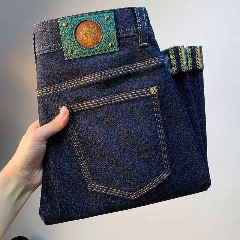 Original color washed denim jeans summer small straight leg casual high-end atmospheric simple slim fit men's pants