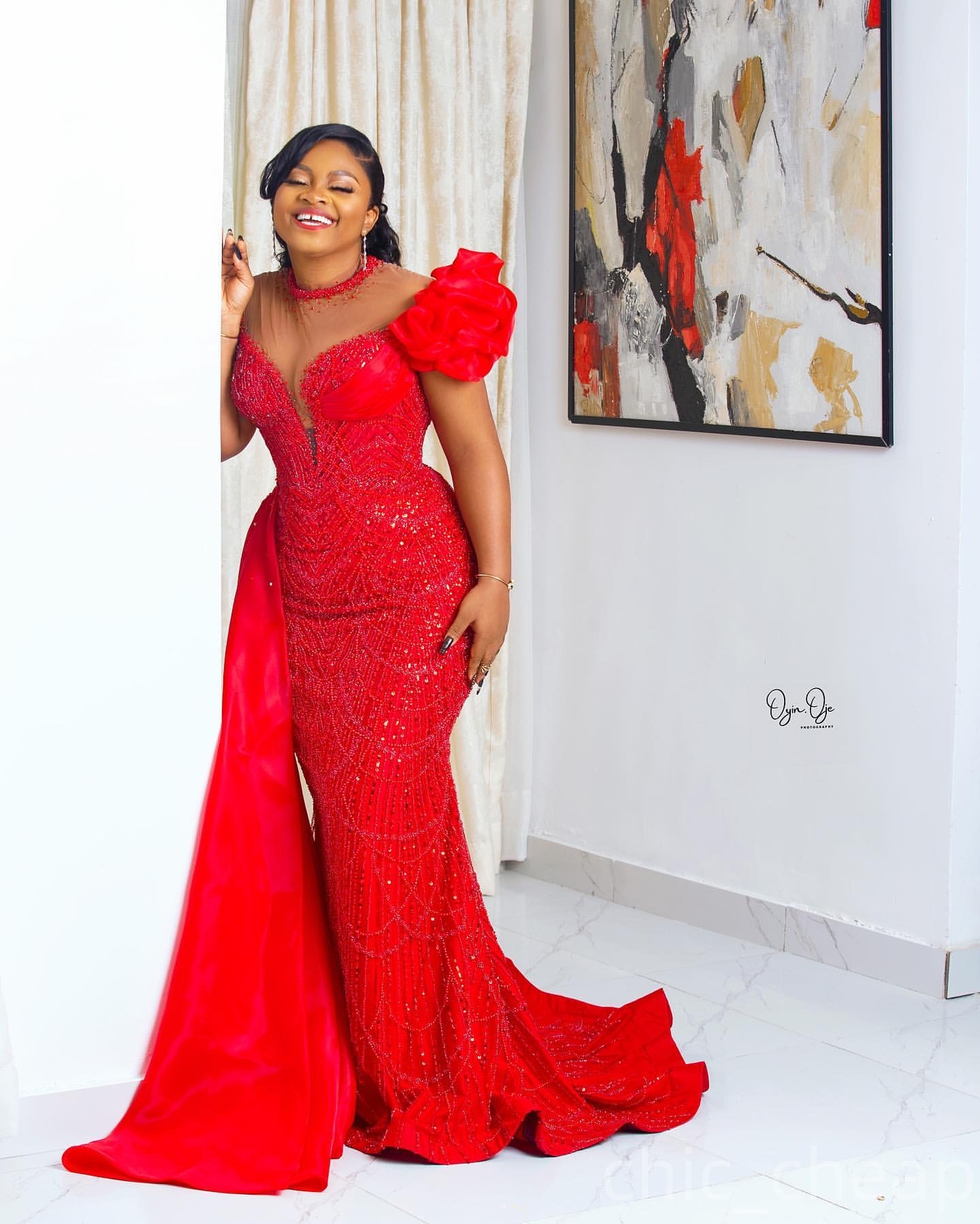 Red Mermaid Prom Dresses 2025 Sheer Neck Beaded Sequined Crystals Evening Formal Party Second Birthday Engagement Gowns Plus Size Dress For Special Oc