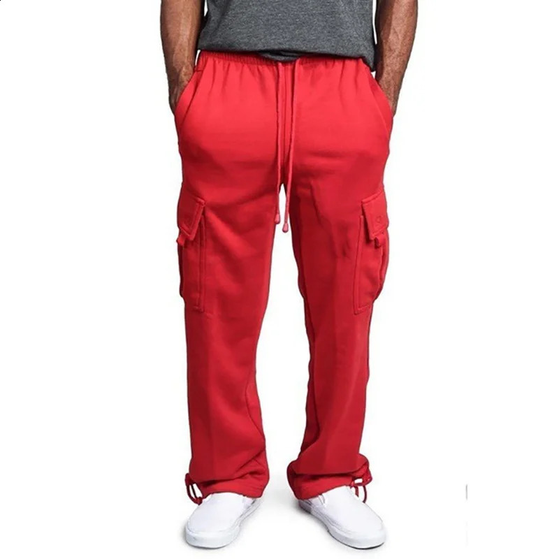 Mens Sweatpants Straight Fit Joggers for Sports and Streetwear Loose Oversized Drawstring Long Pants Men Multi-Pocket Pants 250809