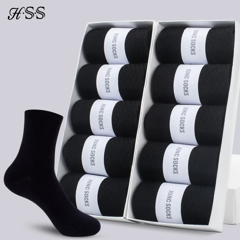 HSS 510 Pairs Mens Cotton Blend Socks Black Business Men Soft Breathable Summer Winter for Male Plus Size 6514 250805