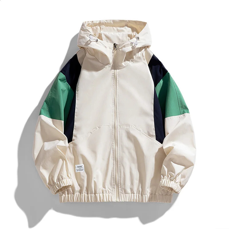 Couple models clashing color outdoor windbreaker men and women with the same paragraph hooded punching jacket male spring a 250804