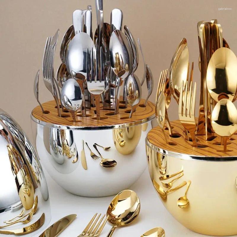 Forks Sier Golden Egg Storage Tableware 24 Pieces Stainless Steel Knife Fork And Spoon Cutlery Set 241106