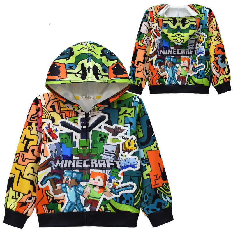 New Cartoon Digital Print Zipper Hooded Jacket for Older Children